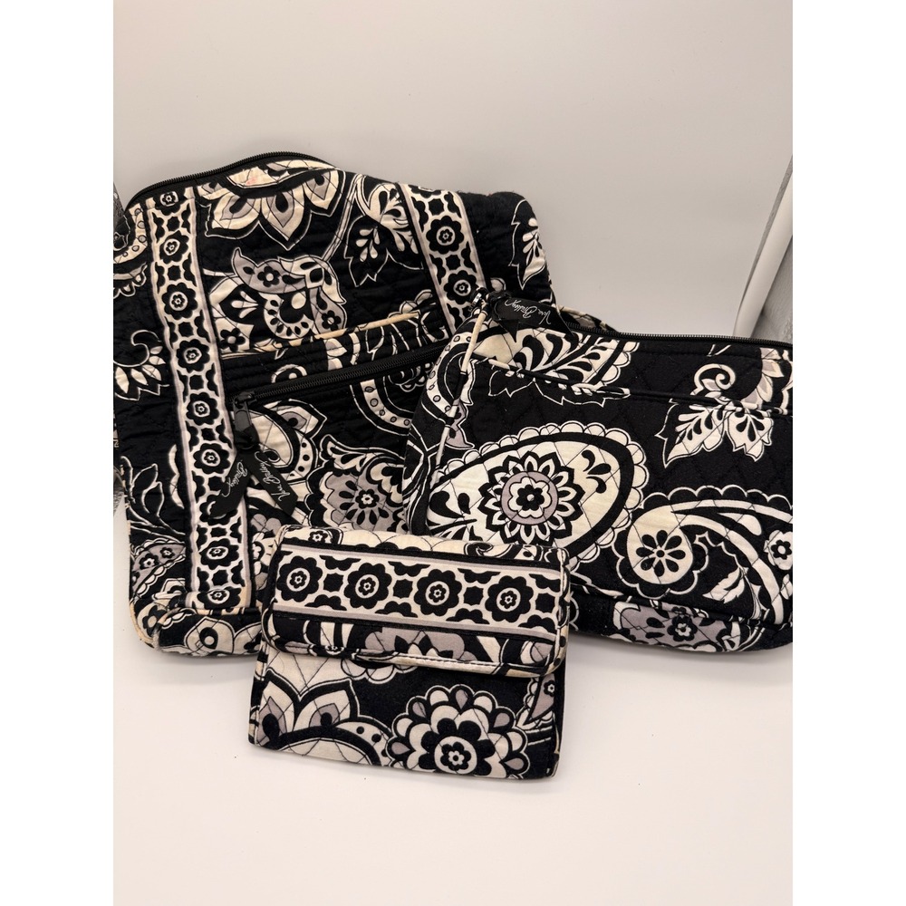 Vera Bradley 3pc Bag Set‎ Womens OS Black White Night and Day Paisley Quilted